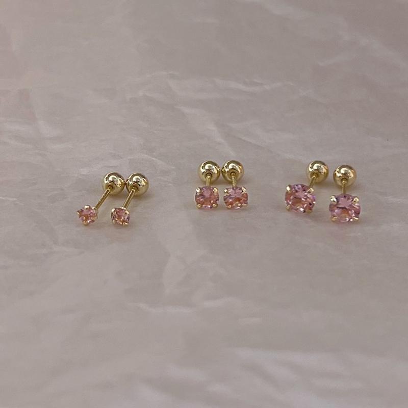 1Pair Pink Zircon  Stud Earrings Mini All-Match Ear Bone Nail With Turnbuckle For Women Girls Party Fine Jewelry Gift