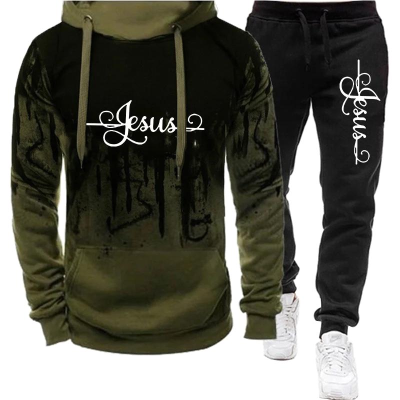 

Чоловічі модні зимові спортивні костюми з принтом Ісуса, світшоти + спортивні штани, повсякденні спортивні костюми, чоловічі толстовки, брюки, спортивні комплекти 5XL