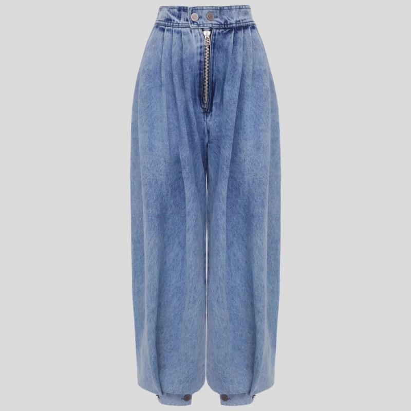 Dámské Džínové Kalhoty s Vysokým Pasem, Zipem a Manžetami, Volný Střih, Vintage Styl, Široké Nohy