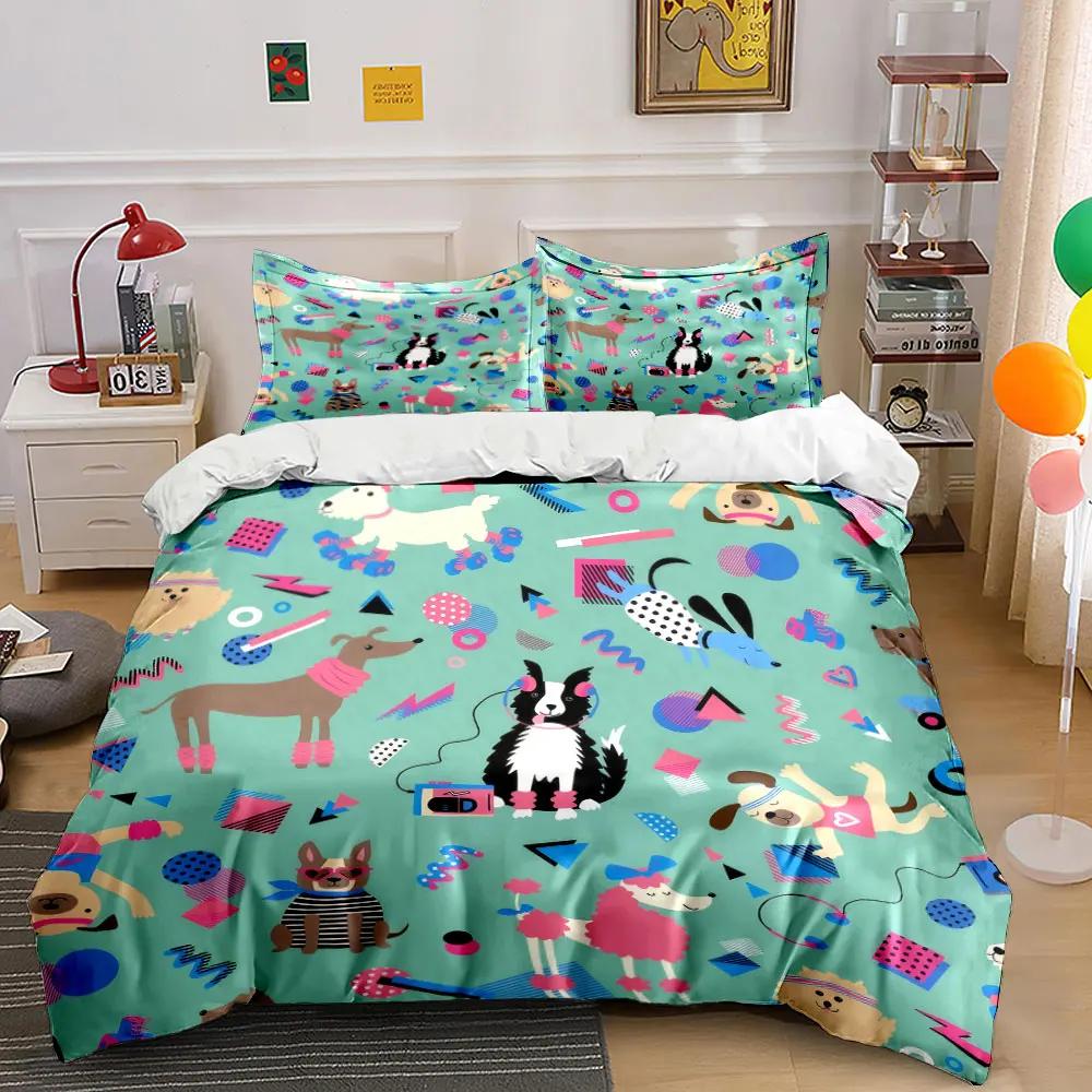 Colorful Dog Fitness Art Set Soft Comfortable Duvet Cover Bedding Set Included 1*Duvet Cover & 2*Pillowcases gift