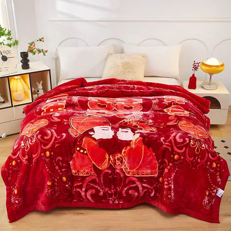 Double-Sided Coral Fleece Raschel Blanket - Thickened Velvet Cover for Autumn & Winter, Perfect Wedding Gift