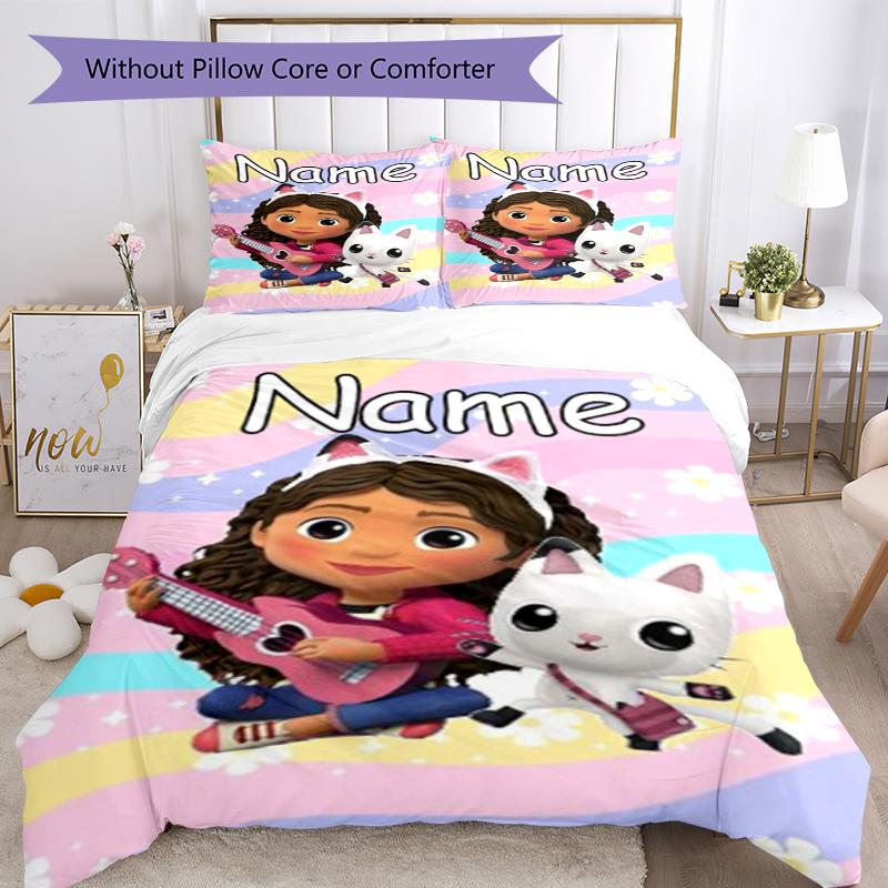 Set de Lenjerie de Pat cu Nume Personalizat 3 Bucăți Casa de Păpuși a lui Gabby Husa de Plapumă Închidere Include 1 Husă de Plapumă 2 Fețe de Pernă Moale și Confortabilă Pentru Toate Anotimpurile