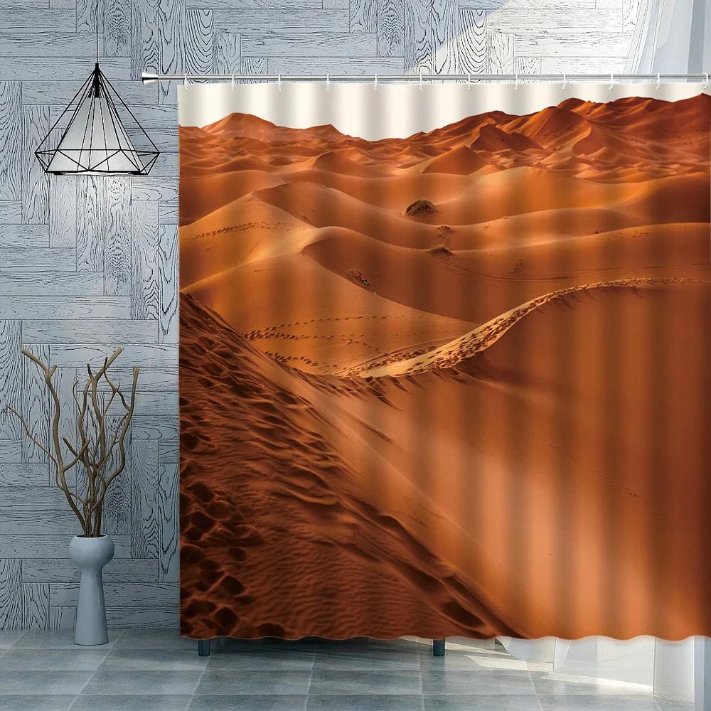Desert Scenery Shower Curtain Blue Sky White Cloud Ground Fissure Dead Tree Bathroom Decoration Waterproof Cloth Curtains