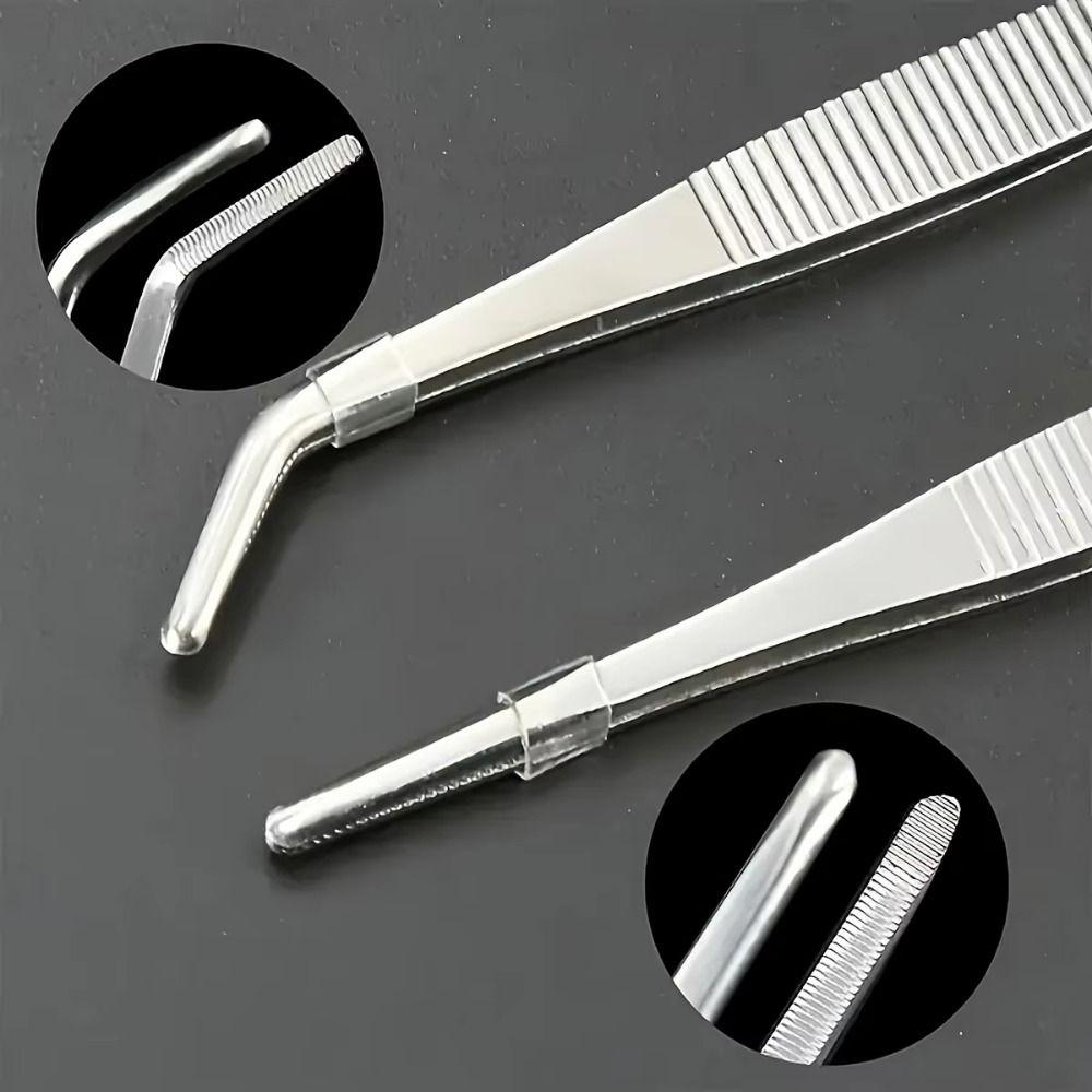4Pcs Straight/Curved Tips Stainless Steel Tweezers Long Handle Cooking Clamps Bonsai Care