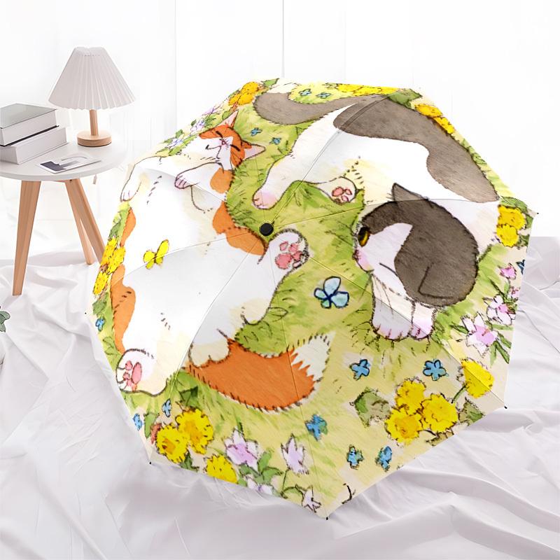 1 Stück Katzen, BlumenAutomatisches Öffnen/Schließen Faltbarer Regenschirm, Kompakter Tragbarer Reise-Regenschirm, Perfekt für Geburtstag/Feiertage, Niedlicher Regenschirm y018