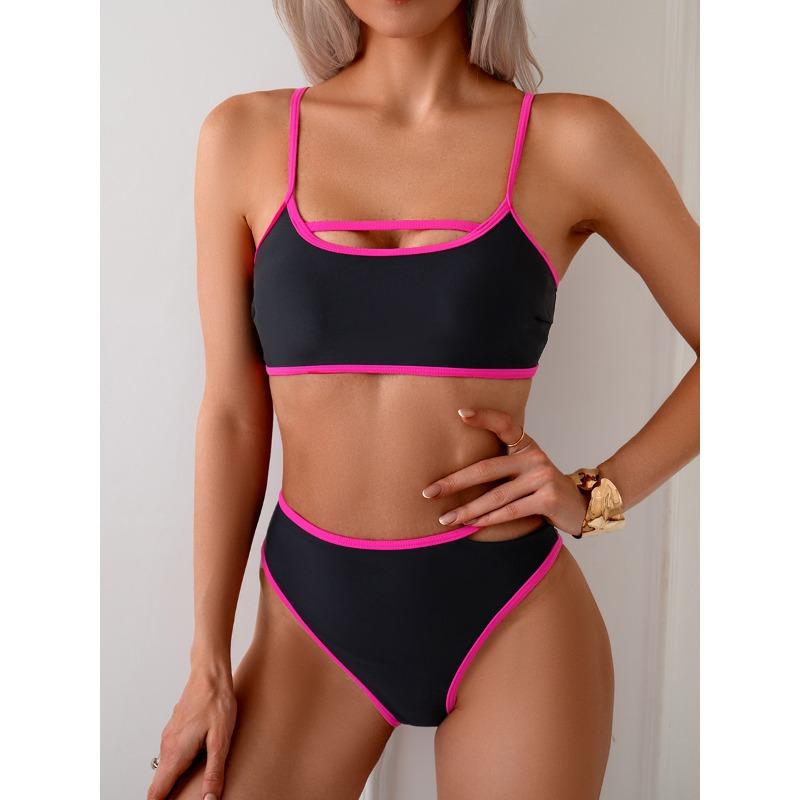 Vintage-Badeanzug für den Strandurlaub, sexy Bikini-Badeanzug für Damen, rückenfrei, Farbblock-Badeanzug mit geteilten Ärmeln, feine Nähte in verschiedenen Farben, Strandmode