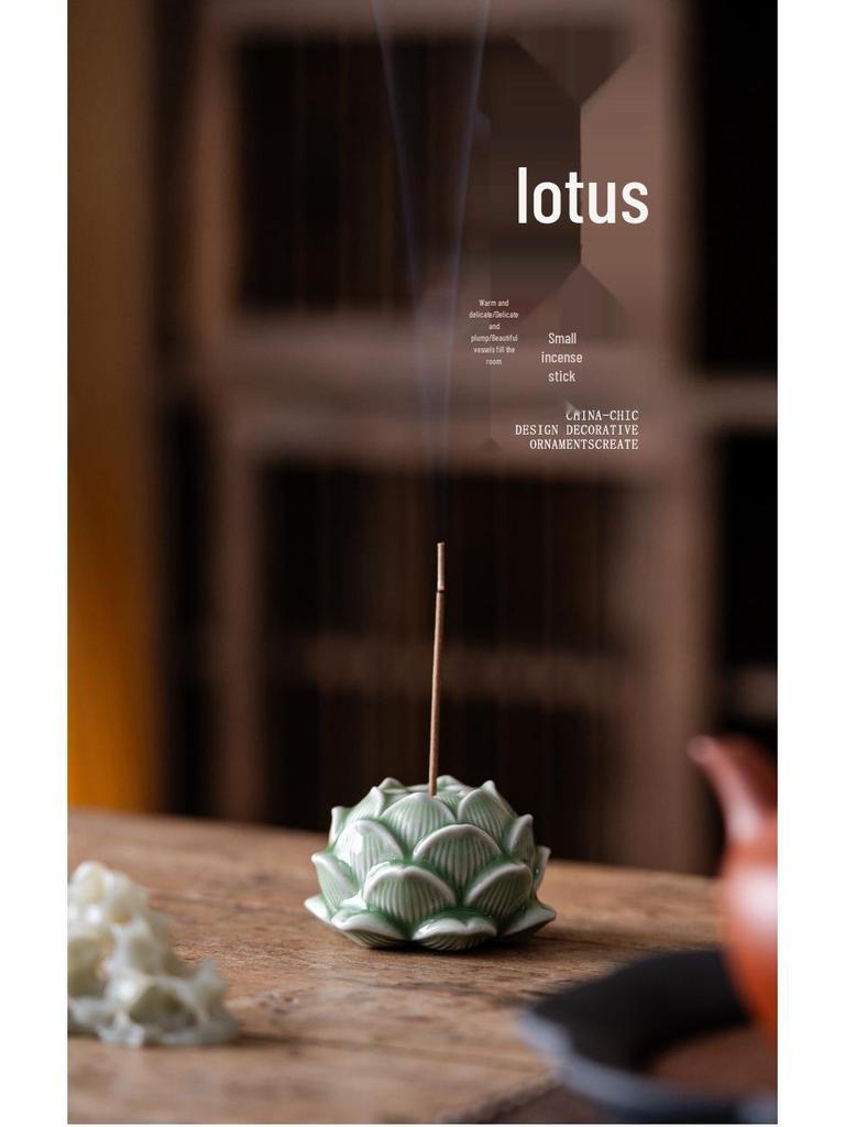 Handmade Celadon Lotus Incense Holder for Home and Tea Ceremonies