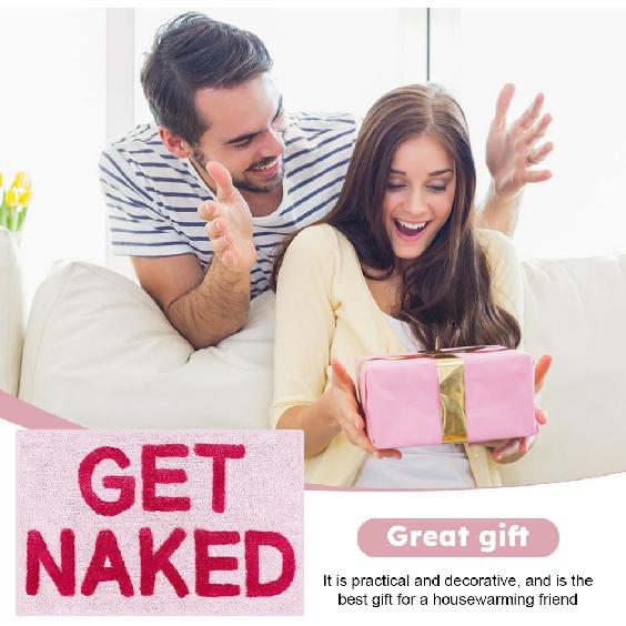 Bibabala Get-Naked Bath Mat, Cute Bathroom Rugs, Non Slip Absorbent Pink Bath Rug, Funny Bathroom Decor, Bathtub Decor Mats,Washable Shower Rug for