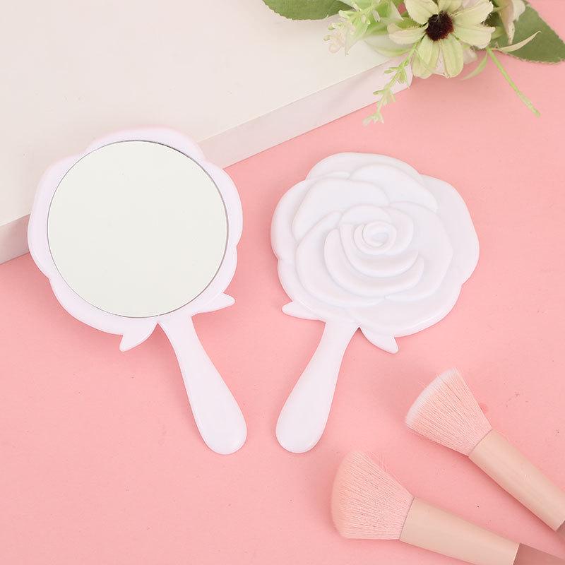 Rose Flower Handheld Makeup Mirror: Single-Sided, HD Surface, Portable Handle Mirror for Beauty Salons