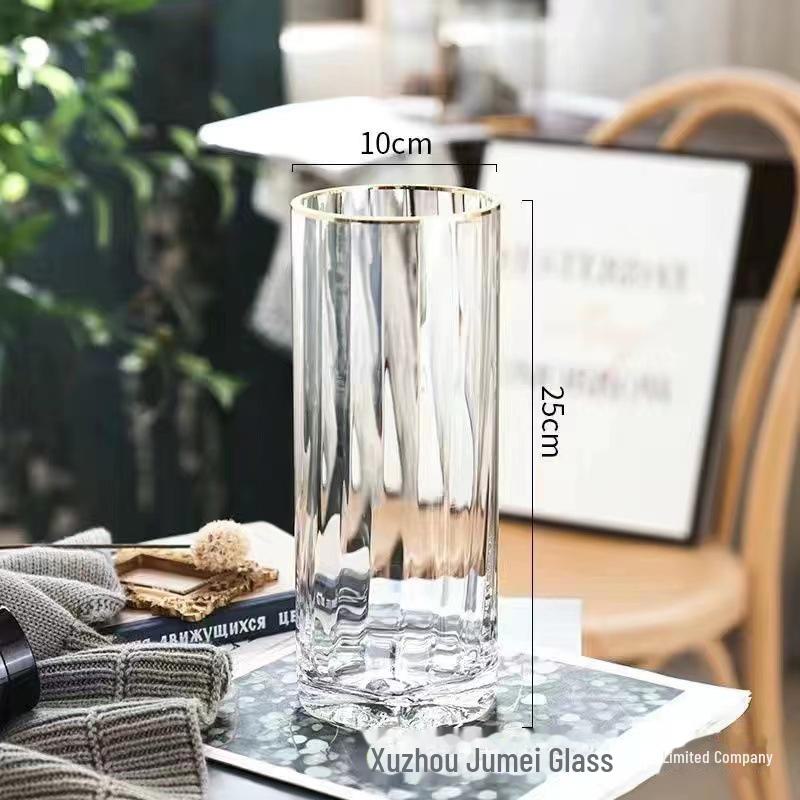 Nordic Clear Glass Vase - Elegant Straight Design for Water-Raised Bamboo or Lilies.