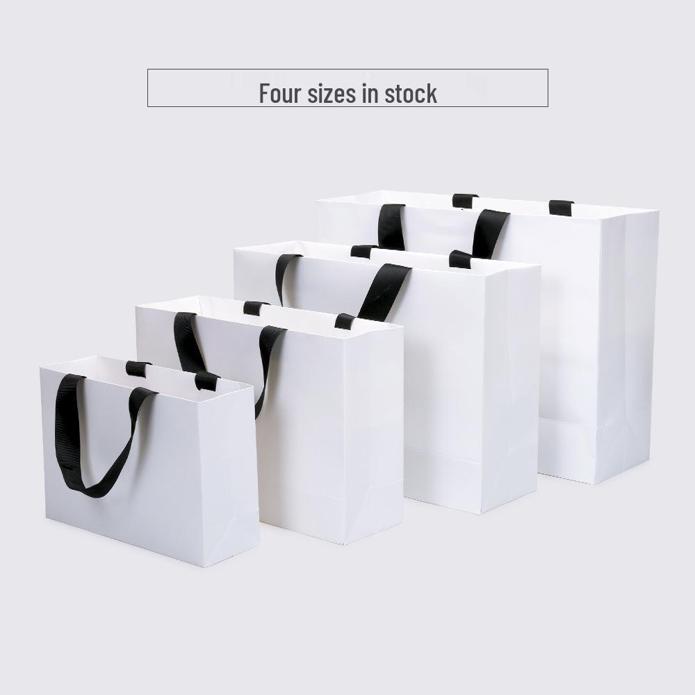 In-Stock Kraft Paper Tote Bag with Solid Color Ribbon Handle for Gifts and Shopping