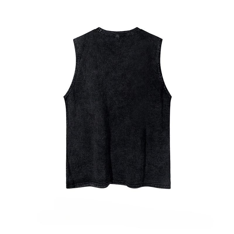 American Vintage Poker Print Washed Cotton Gym Tank Tops Mens Casual Short-Sleeved Vest Loose Oversized Summer