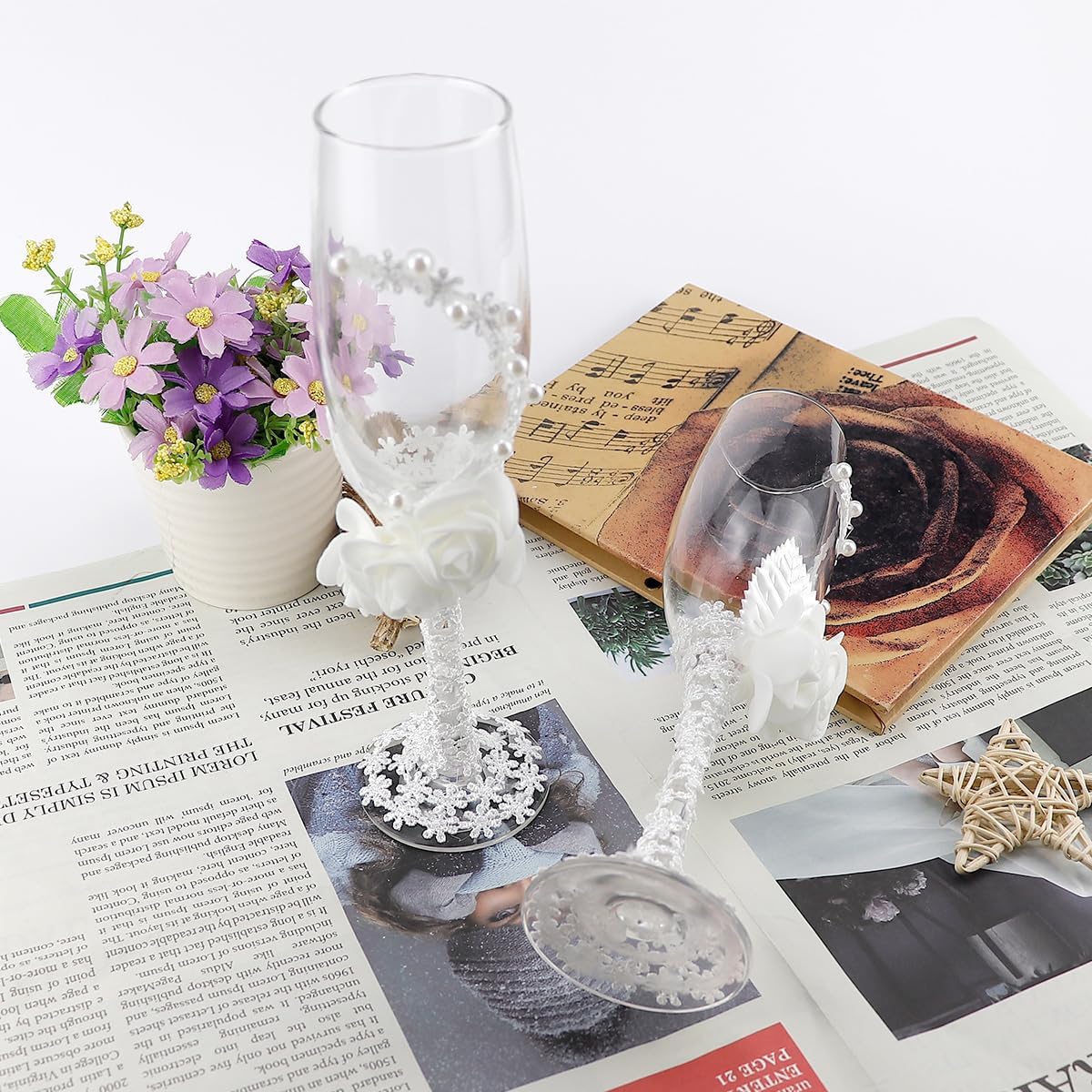 

Набір з 2 весільних келихів для шампанського - Елегантні флейти для нареченої та нареченого для весіль, днів народжень, ювілеїв United States