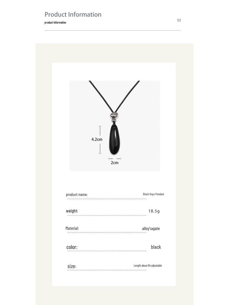 Teardrop Black Agate Pendant Sweater Necklace - Elegant European & American Fashion Jewelry.