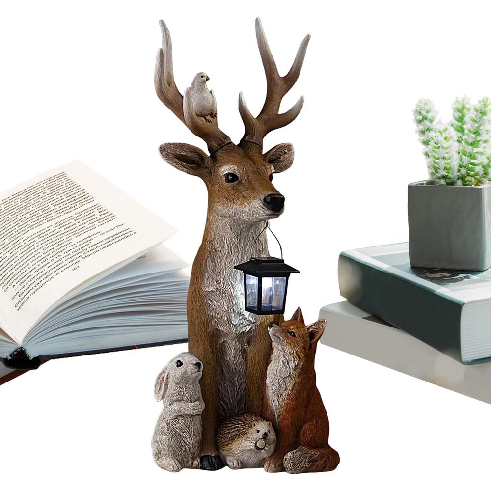 Garden Statue Resin Deer Figurine Solar Statue Lights Waterproof Resin Sculpture Lights Creative Animal Figurine Lamps Yard