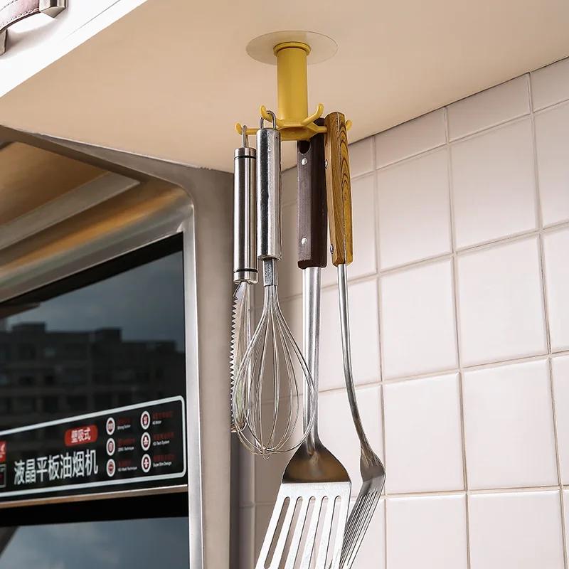 Kitchen Rotating Hook Wall Hanging Free Punching Spatula Spoon Shovel Rack Kitchenware Storage Rack