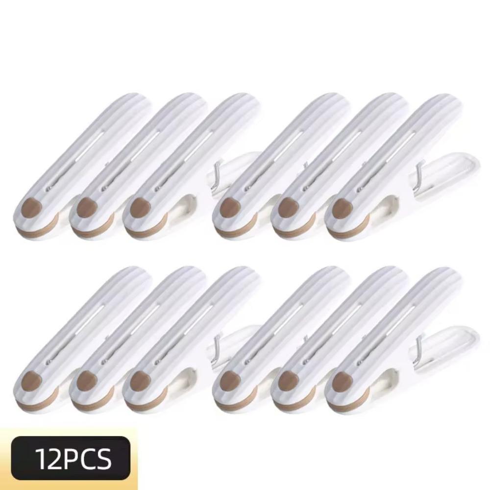 12 pcs/set Plastic Material Drying Rack Non-slip Design Fine White Windproof Fixed Clip Soft Rubber Non-marking Clip