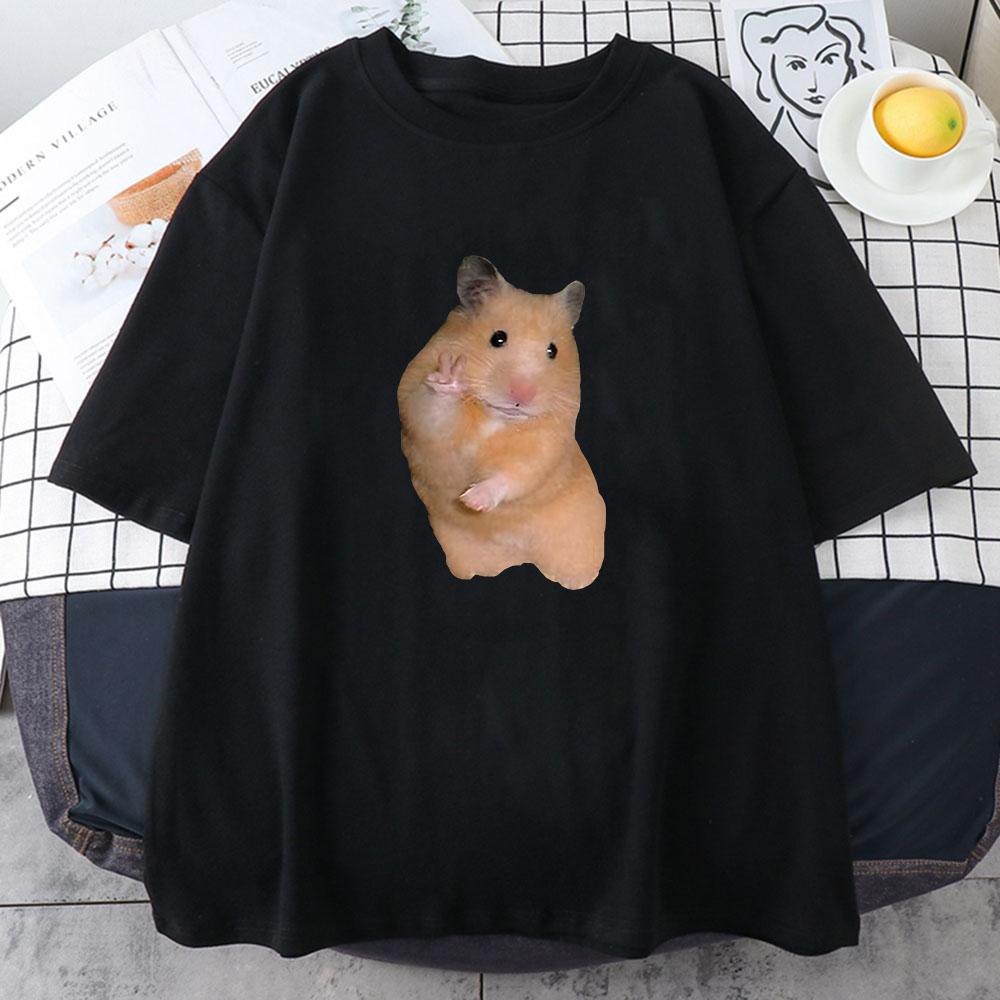 

Hamster Meme Tshirt Kawaii Cartoon Graphic Printing Teeshirt Summer Cotton High Quality Tshirts Casual Round Neck Women Tees 4XL