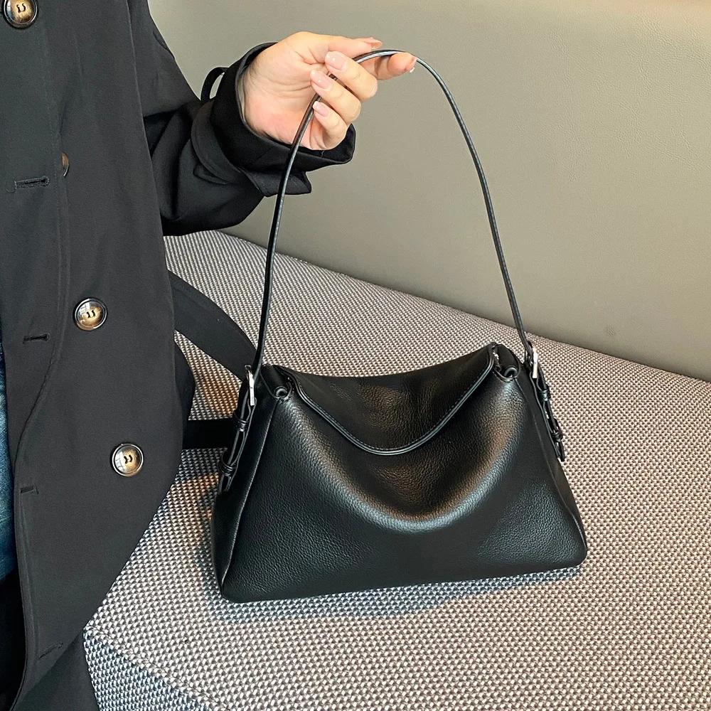 2026 New Women's Top-Grain Leather Hobo Shoulder Bag Vintage Bowling Tote,Large Capacity Office Crossbody Premium Craftsmanship