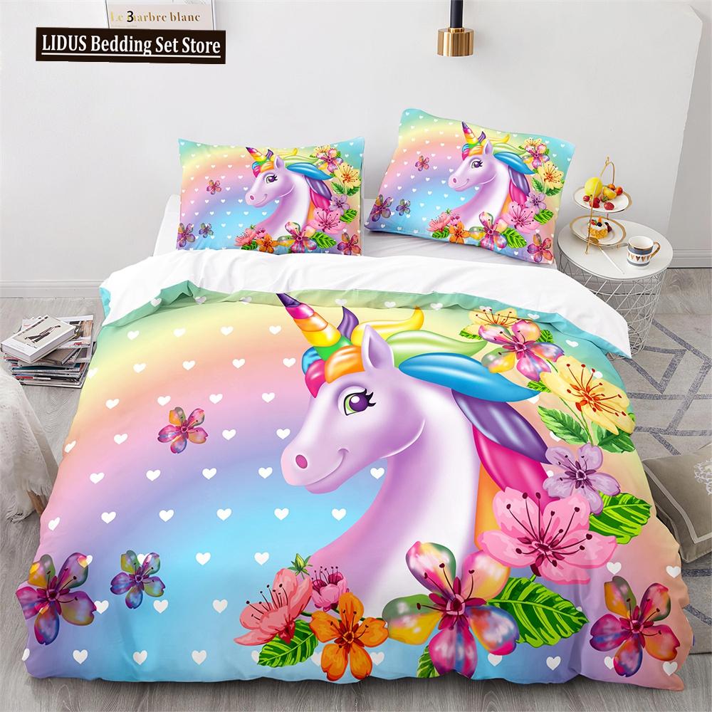 

Комплект пододеяльника «Радужный единорог» Кинг Твин Полный размер Детский для мальчика девочки Постельное белье Красочный мультяшный Детский Полиэстер Чехол для одеяла EU single(135x200cm)