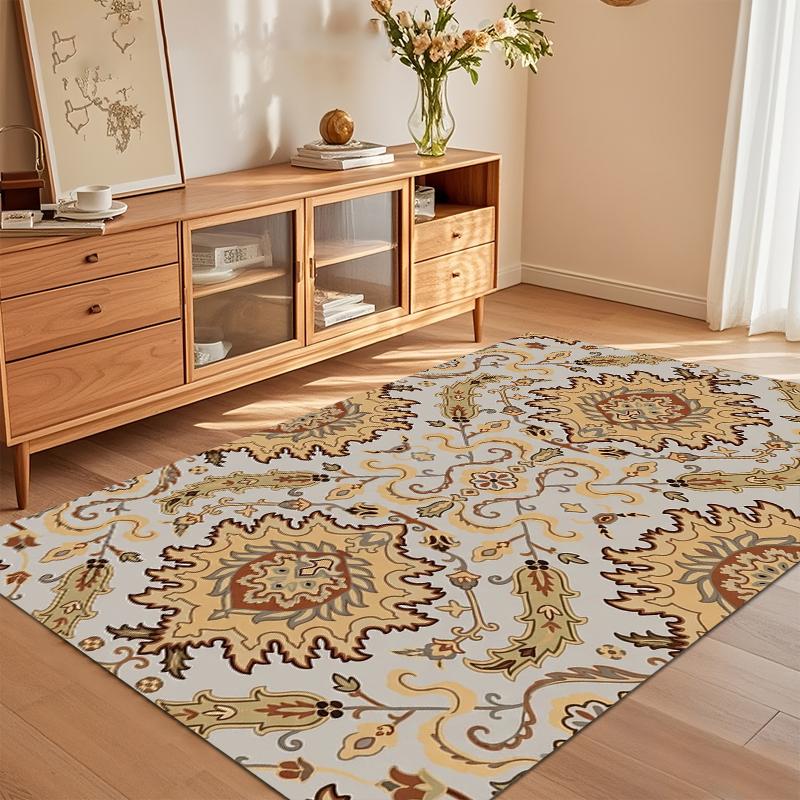 

Vintage Floral Medallion Rug Neutral Tone Traditional Doormat NonSlip Easy Clean Decor Carpet for Living Bedroom Pet Friendly 40X60cm