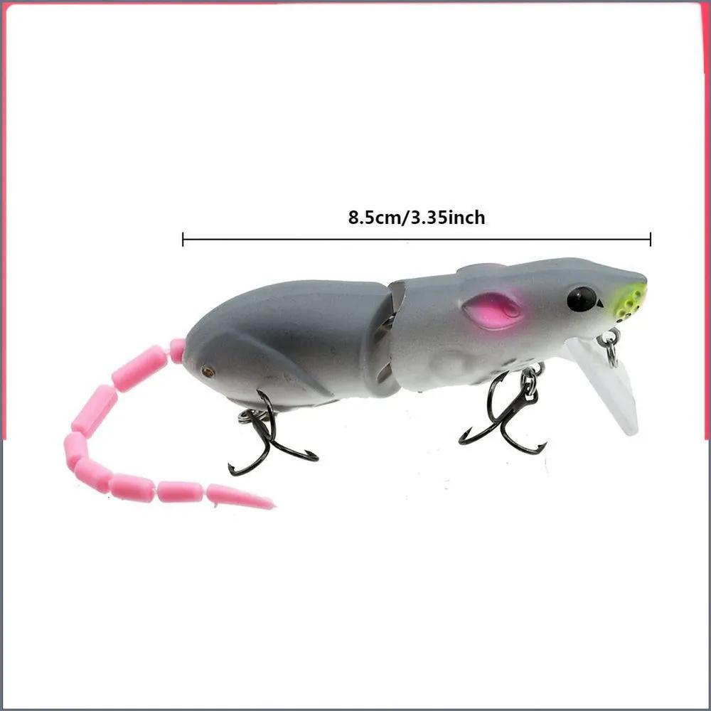 

Fishing Lure Mouse Shape Jointed Body Soft Tail with Dual Treble Hooks for Freshwater and Saltwater Fishing Bait 8 5cm Length One Size