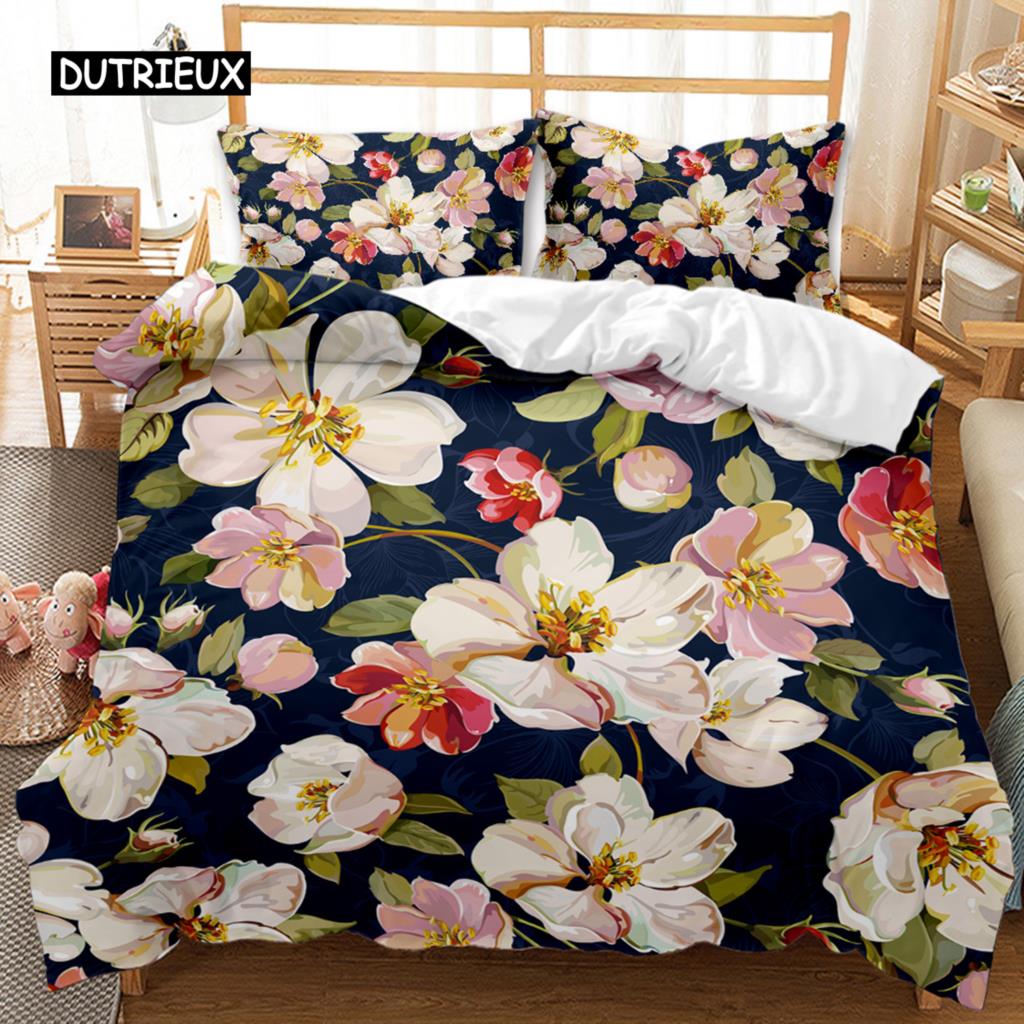Flower Duvet Cover Set Colorful Flower Fresh Garden Botanical Twin Comforter Cover Women Flower Polyester Bedding Set Queen King