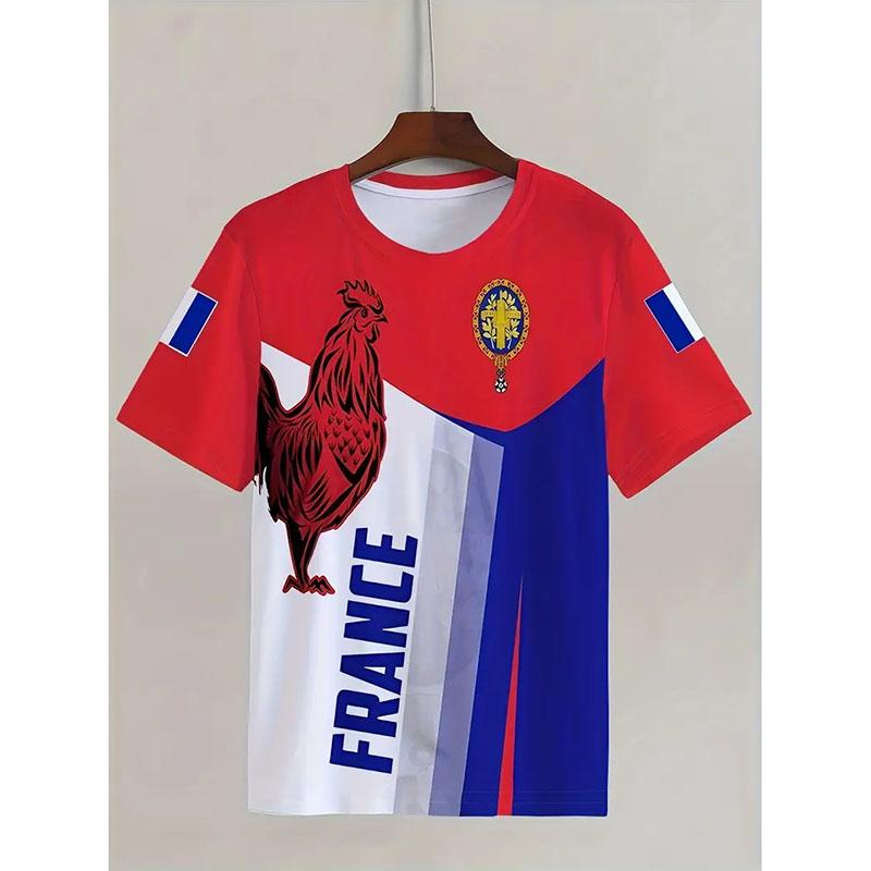 France Retro Flag Print Tshirt Street Casual Harajuku Mens Clothing Oversized T Shirts Football Cock Harajuku Pattern Tee Top