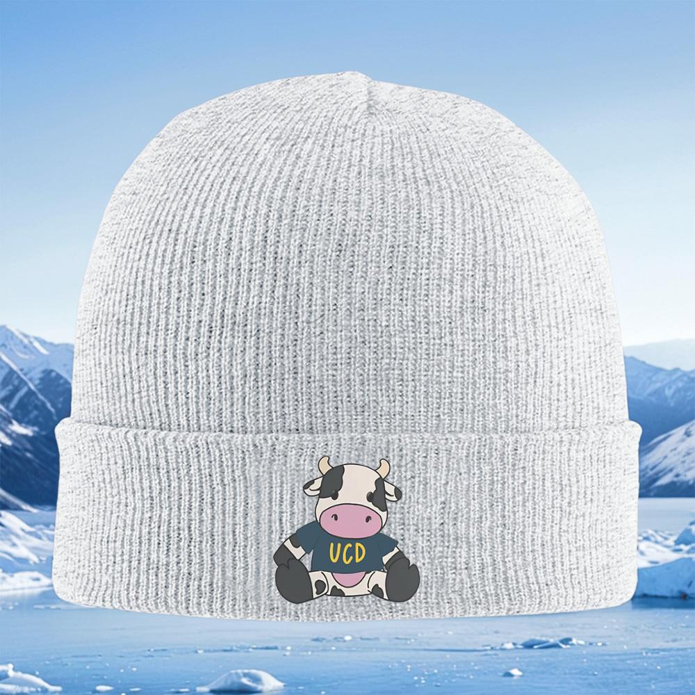 Cow wearing shirt,UCD letters Men Women Unisex Knitted Hat Beanie Pullover Cap Winter Thermal Warm Christmas Outdoor Cycling Hik