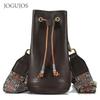 Leather women's bag simple casual trend drawstring bucket bag retro women's shoulder messenger bag