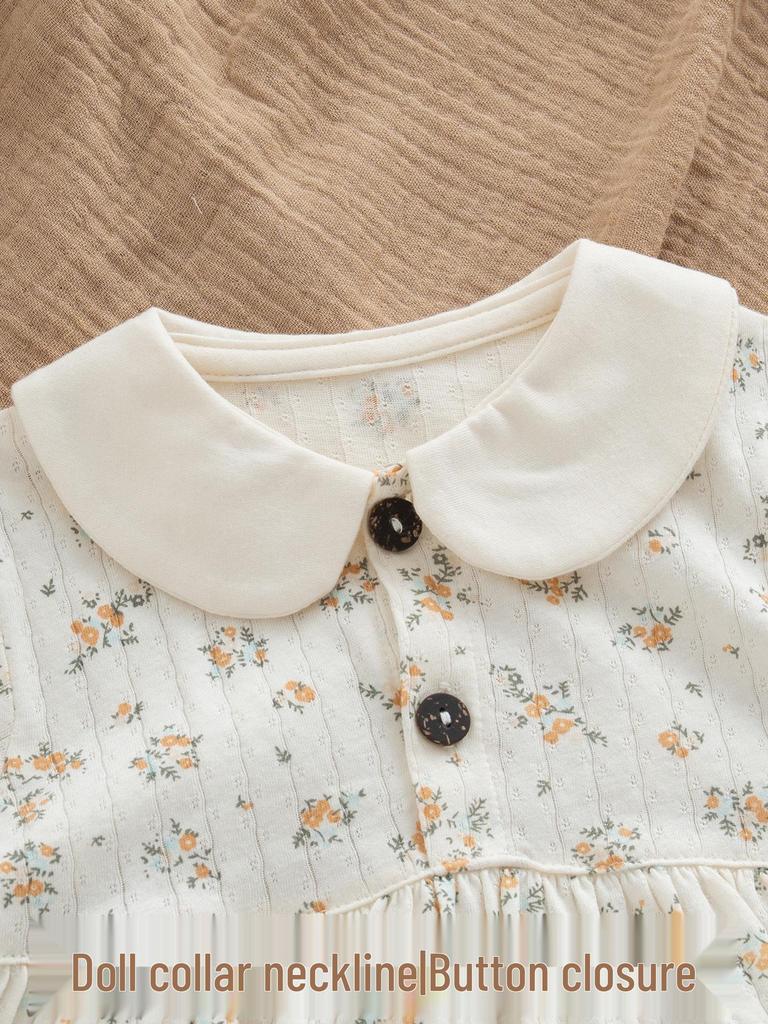 Summer Baby Girls' Floral Cotton Two-Piece Set: Breathable, Ultra-Thin Short Sleeve with Expanded Diaper Area for Infants