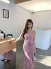 2026 Spring/Summer Pink Bamboo Rhyme Spaghetti Strap Long Dress for Women