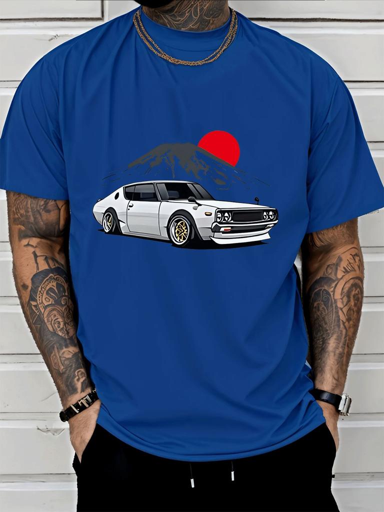Classic Jdm Sports Car Mount Fuji Red Sun Graphic Unisexs Cotton Crew Neck Tee Short Sleeve Loose Casual Daily Street Male Wear Top