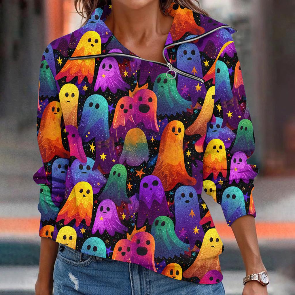 Women  T-shirt Loose  Pullover Sports Tops  Casual V Neck Long Sleeve Printed Top