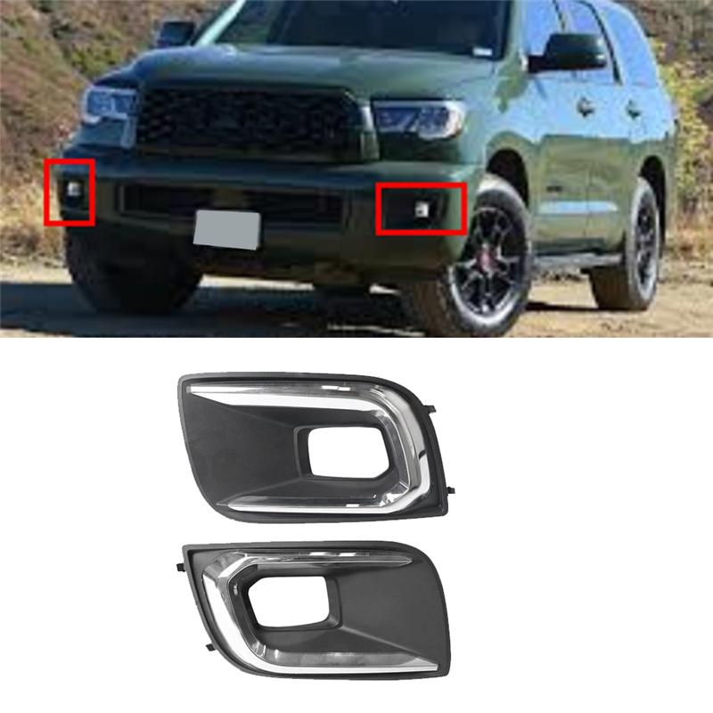 M63K-Car Front Bumper Fog Light Bezel Cover Fog Lamp Frame Fog Light Frame 520400C010 520300C010 For Toyota Sequoia 2018-