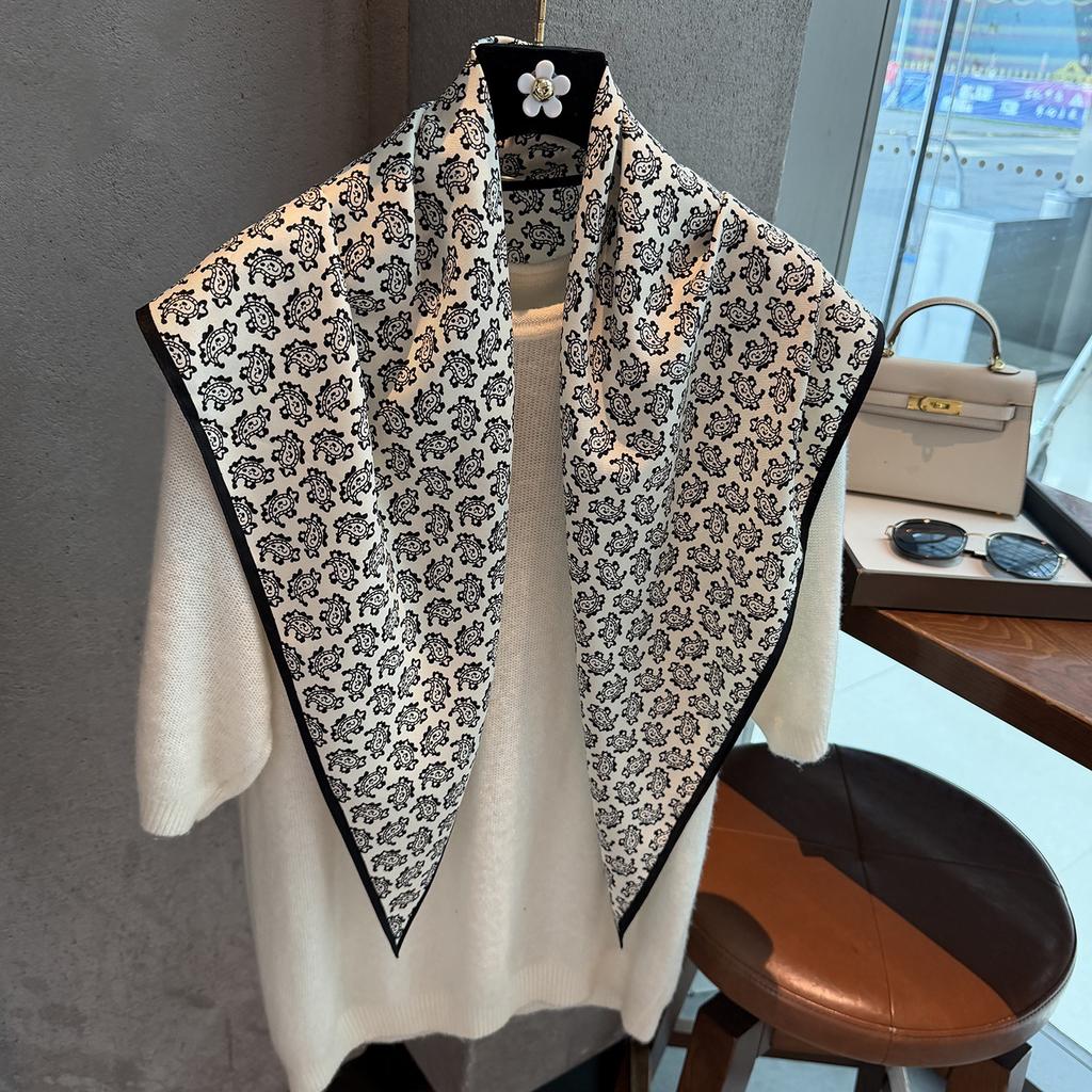 Spring and Autumn Premium Triangle Scarf Double Layer Satin Korean Edition Small Shawl Silky Smooth Foreign Style Neck Protection Silk Scarf Scarf