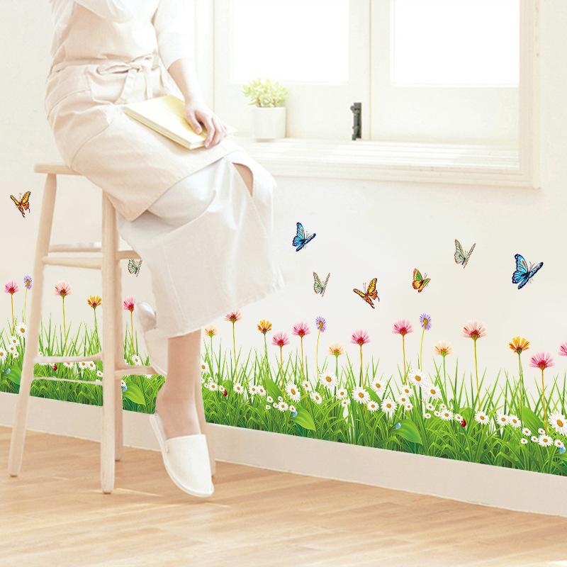 Daisy Flower Skirting Board Wall Sticker Self-Adhesive Removable PVC Decal for Bedroom Living Room Hallway Corner Home Decor
