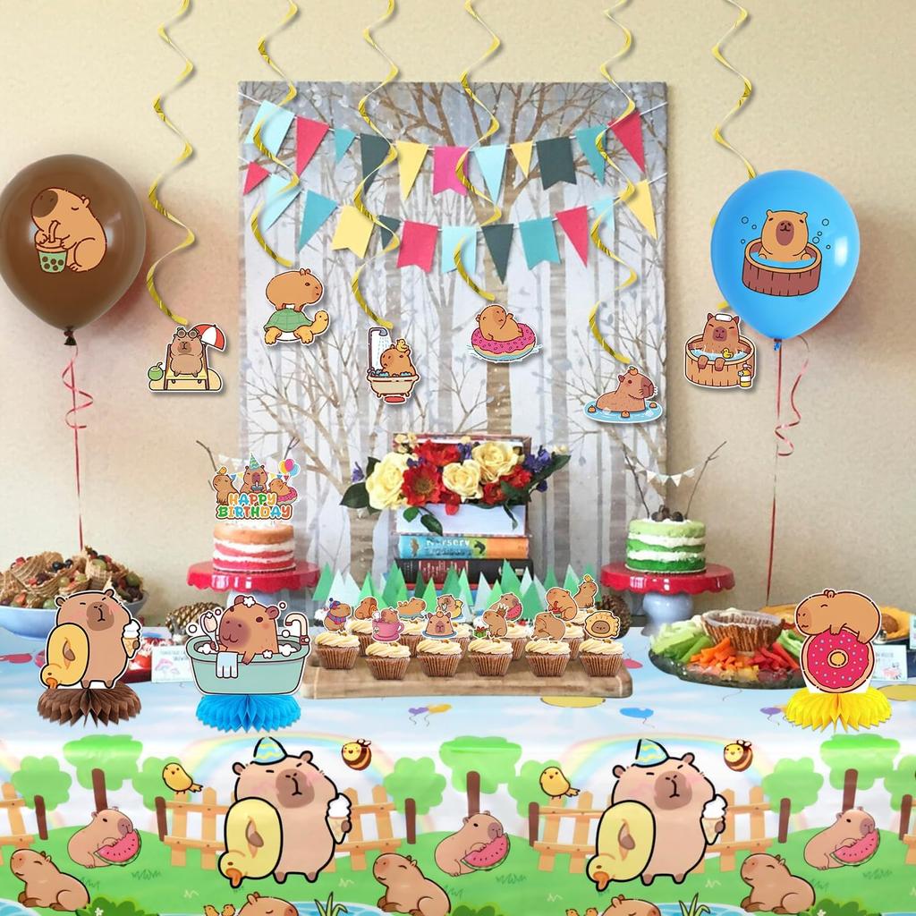 Capybara Birthday Party Decorations - Capybara Party Supplies including Happy Birthday Banner, Spirals, Cake Toppers, Table Centerpieces, Balloons,