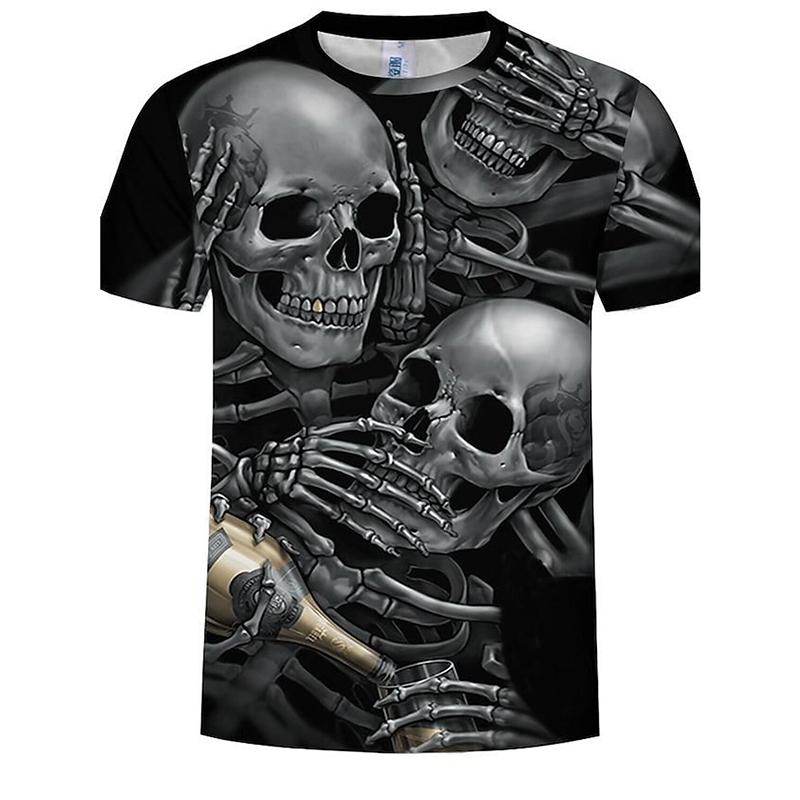Modny Męski Styl Uliczny Nadruk Wzór Czaszki Letni Codzienny Harajuku Retro Męski Y2K Góra Fashihirton Krótki Rękaw T-S