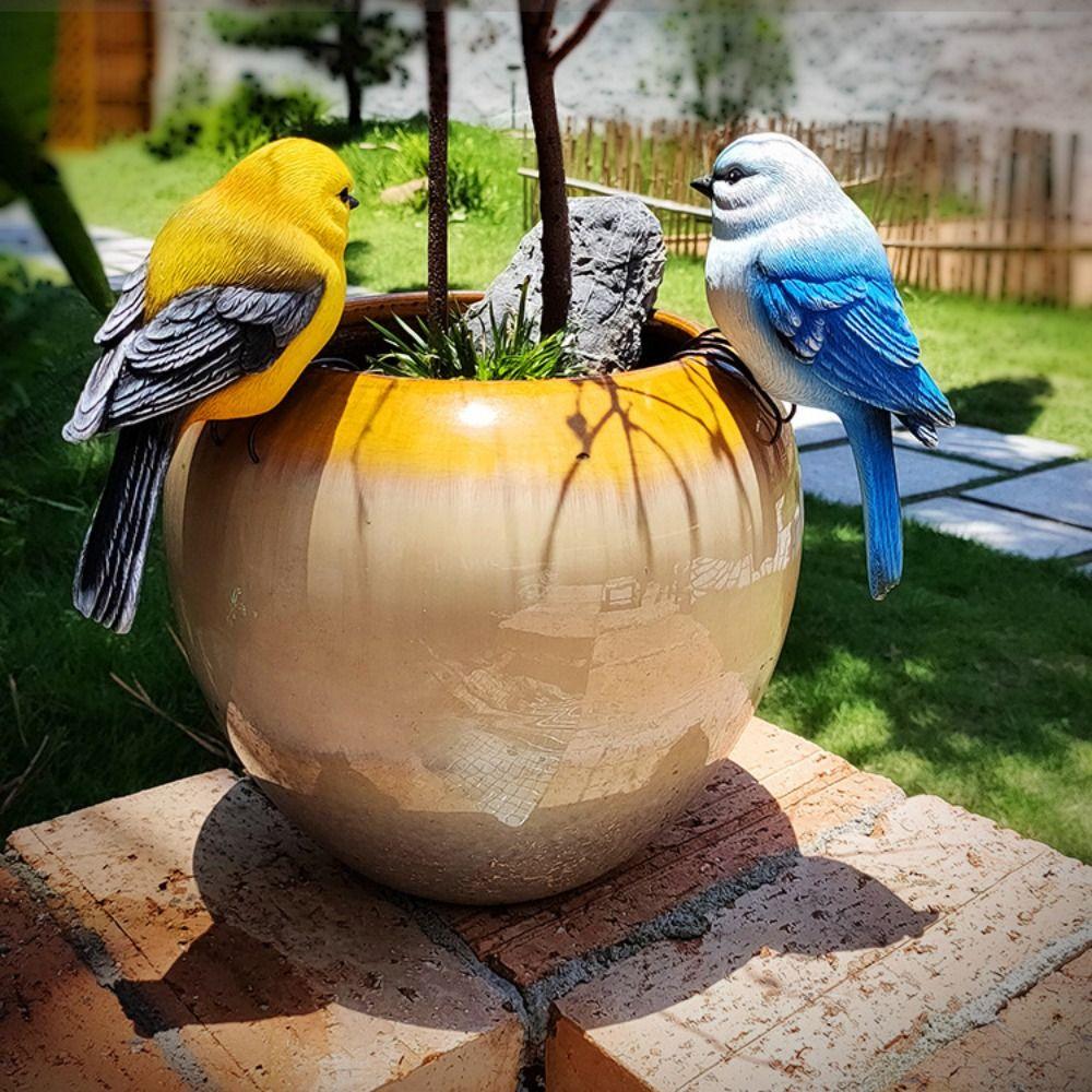 Garden Decor Resin Bird Ornament Cute Simulation Animal Statue Decorative Miniatures Sculpture Flower Pot