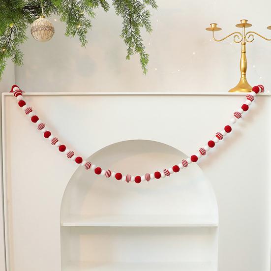 Christmas Felt Ball Garland Plush Wool Felt Ball Bead Garland Red White Pompom Bunting Banner for Xmas Tree Holiday Party Decor