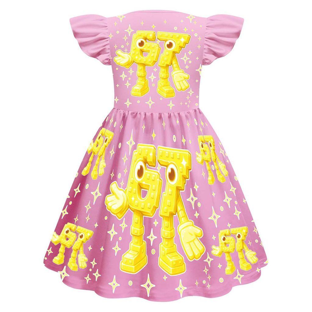 82833 Kids Girls Steal a Brainrot 67 Six Seven Print Ruffle Sleeveless Princess Dress