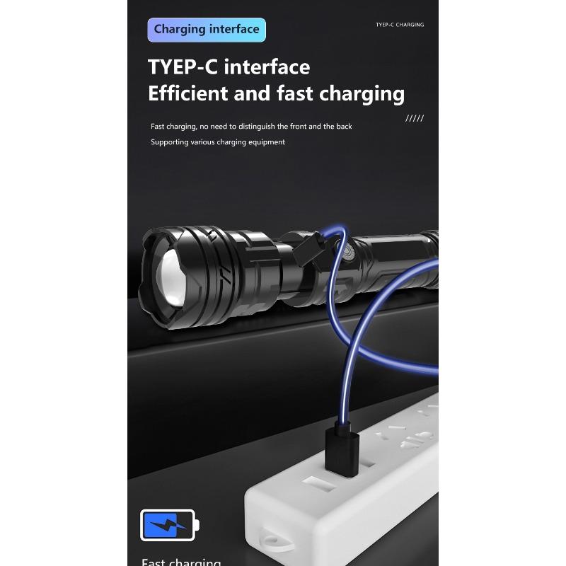 High Power  LED Flashlights Built-in battery USB Rechargeable Strong Hand Light Multifunctional Torch Lamp For Emergency Camping