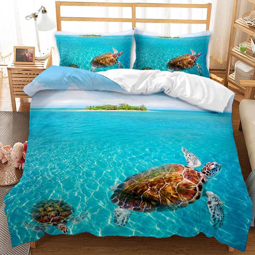Marine Life Duvet Cover Set Glowing Jellyfish Twin Qulit Cover Tropical Ocean Fish Under Sea Marine Life Bedding Set (135x200cm)