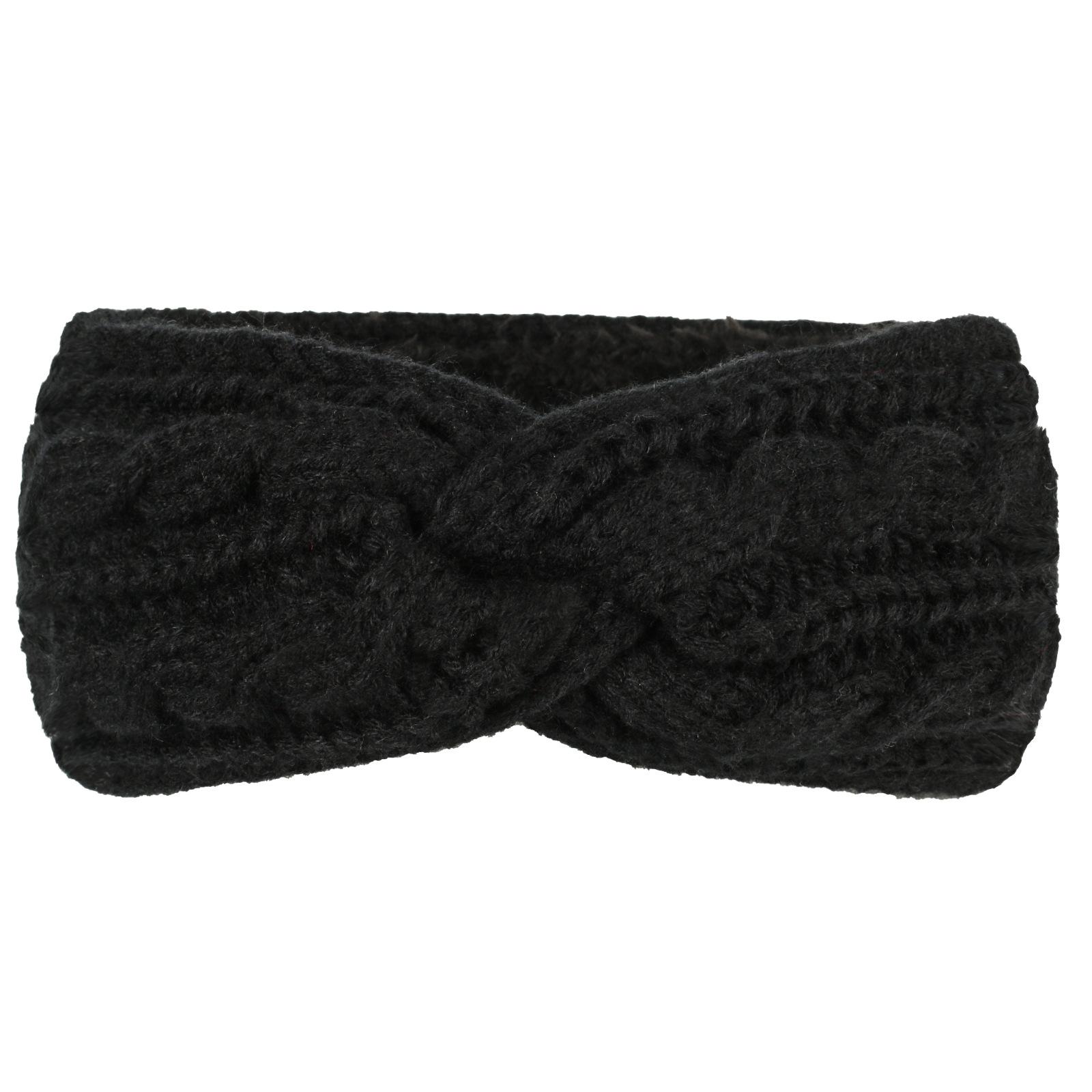 

Fleece-lined autumn and winter knitted headband, sports ear warmer, European and American style warm hairband, acrylic cross-twisted headband 1# Black