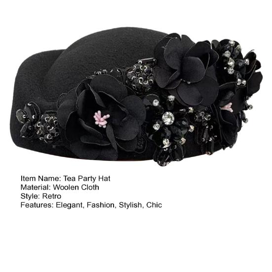 Teselskaphatt for kvinner jenter stoffblomst fascinatorhatt vintage cocktailparty pillbox-hatt rollespill bowler party-tilbehør