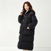 Women's Long Loose Light Down Jacket Autumn Winter Hooded Straight White Duck Down Coat Stand Collar Big Pocket Solid Color