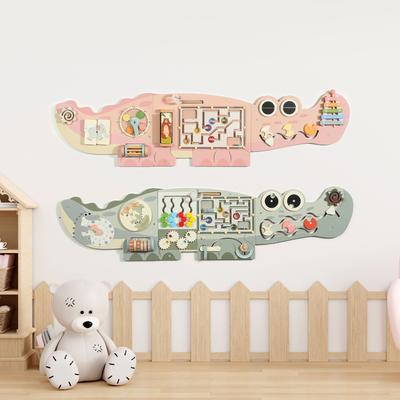 Gioco da parete coccodrillo per l'educazione precoce in legno, forma labirinto, pannello operativo, decorazione da parete per bambini, giocattoli educativi per l'asilo