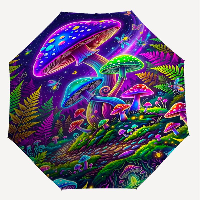 1PC Mushroom Forest Umbrella-8-Rib Reinforced Portable Folding Travel Suitable for All Seasons Outdoor Daily Use Is an Ideal Choice -K0367