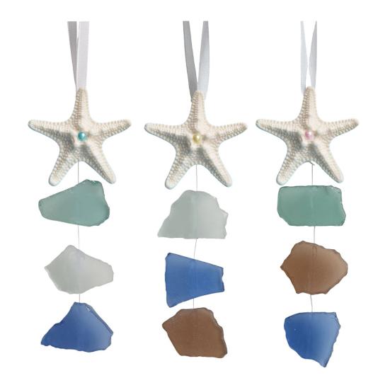 

3 шт. Подвесное украшение из морского стекла Ручная работа Бохо Прибрежное Морская звезда Искусство из морского стекла Настенное украшение для дома, офиса, пляжного домика Подвеска бежевый